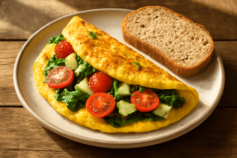 Omletă sănătoasă cu spanac și roșii