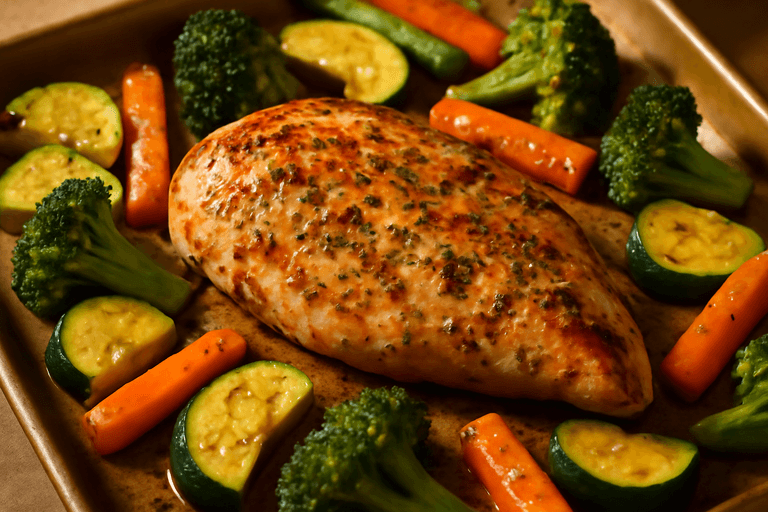 Poulet rôti aux herbes et légumes colorés