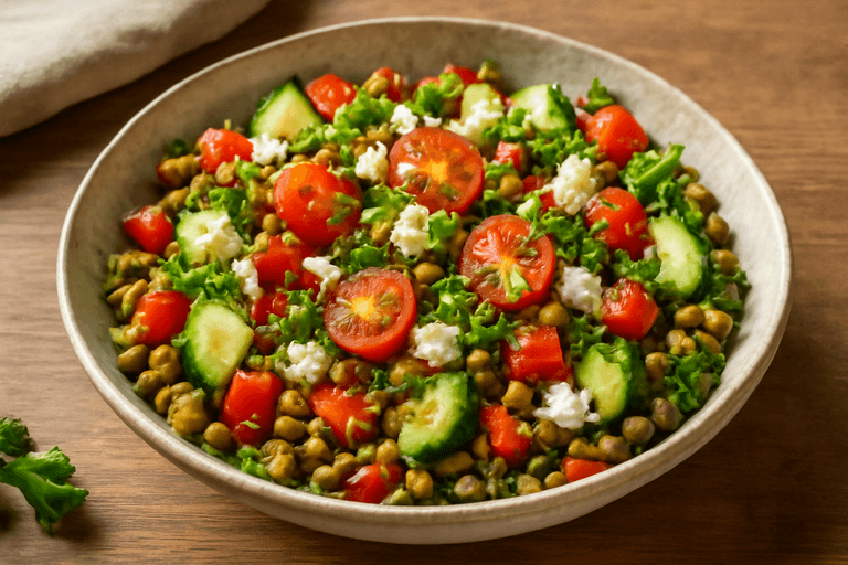 Vegetarische Mediterrane Linzensalade