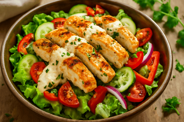 Leichter Hähnchen-Gemüse-Salat mit Joghurt-Dressing
