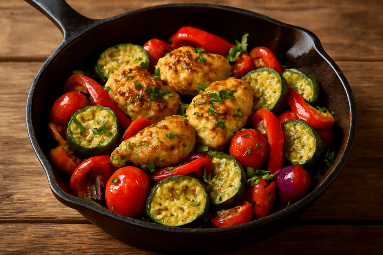 Hähnchen-Gemüse-Pfanne mit mediterranen Kräutern