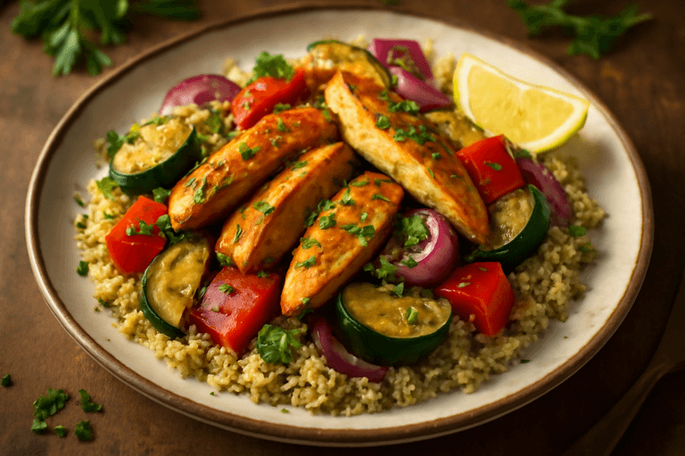 Pollo Asado Mediterráneo con Verduras y Quinoa