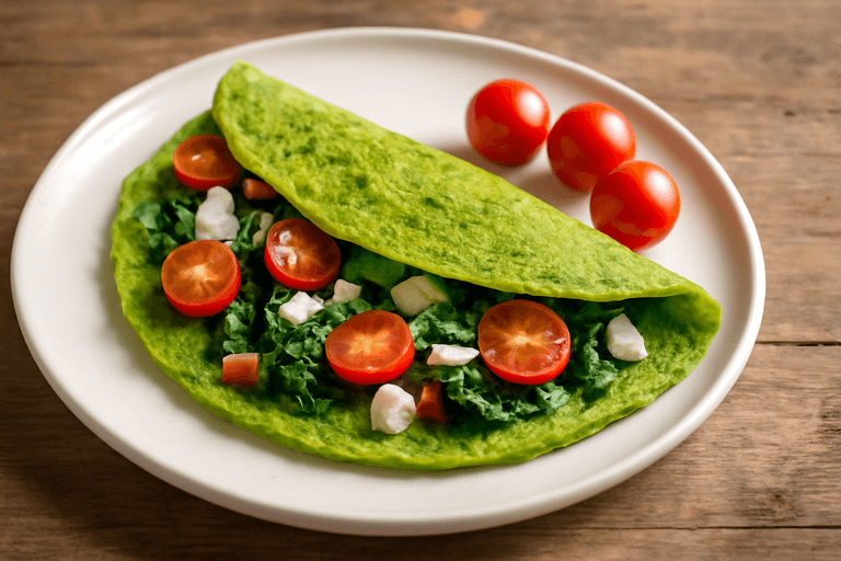 Proteinrik grön omelett med tomat och fetaost