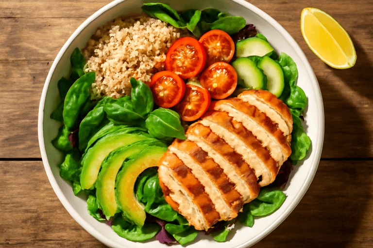Grillad kycklingsallad med quinoa och avokado