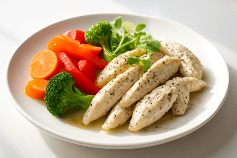 Легкая куриная грудка с овощами на пару