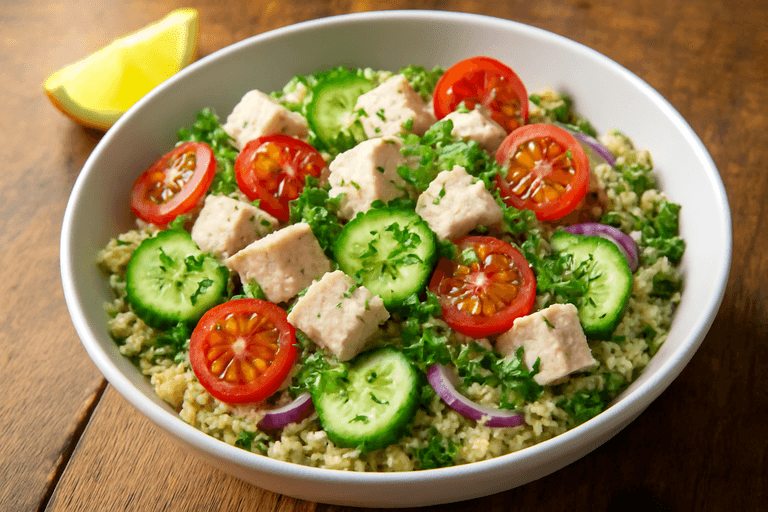 Легкий куриный салат с киноа и овощами