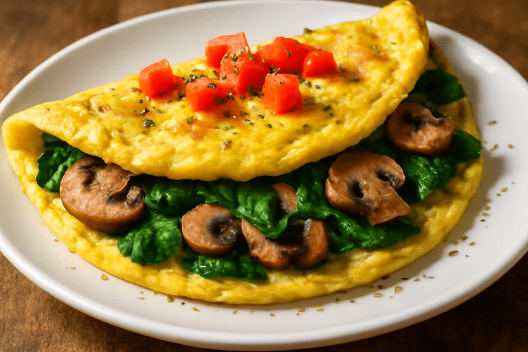 Omelette santé aux épinards et champignons