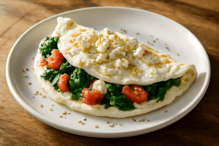 Omelette de claras con espinacas y tomate