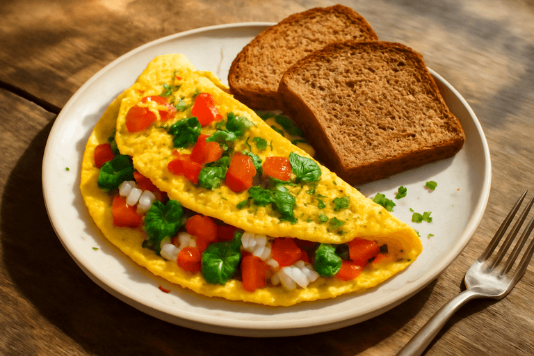 Proteinreiches Gemüse-Omelett mit Vollkorntoast
