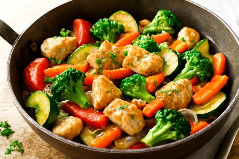 Leichtes Hähnchen-Gemüse-Pfannengericht