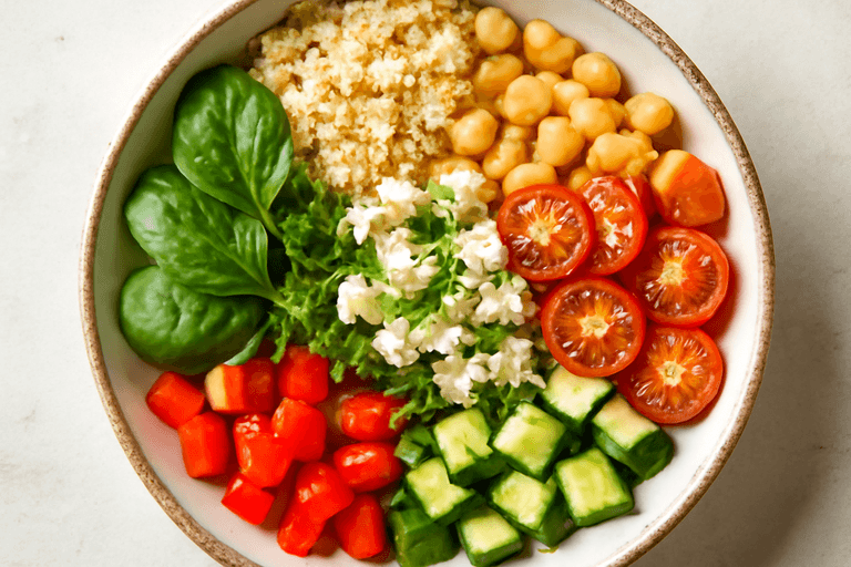 Vegetarische Mediterraanse Quinoa Bowl