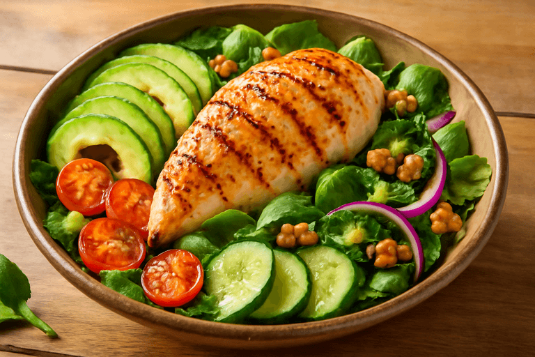 Salată clasică cu pui la grătar și avocado