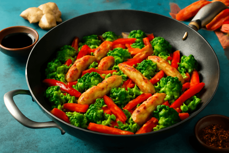 Lätt kyckling- och grönsakswok med ingefära