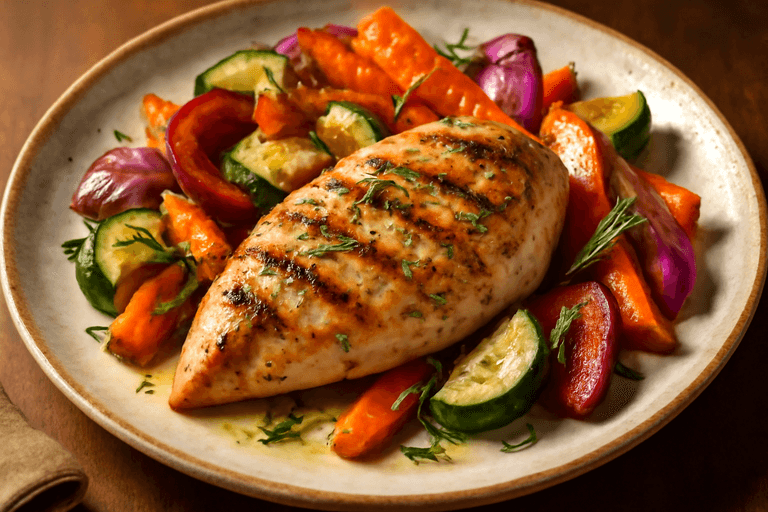 Poulet grillé aux herbes et légumes croquants
