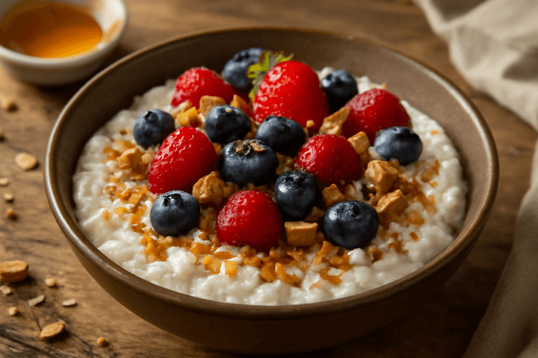 Proteinreicher Frühstücks-Quark mit Beeren & Haferflocken