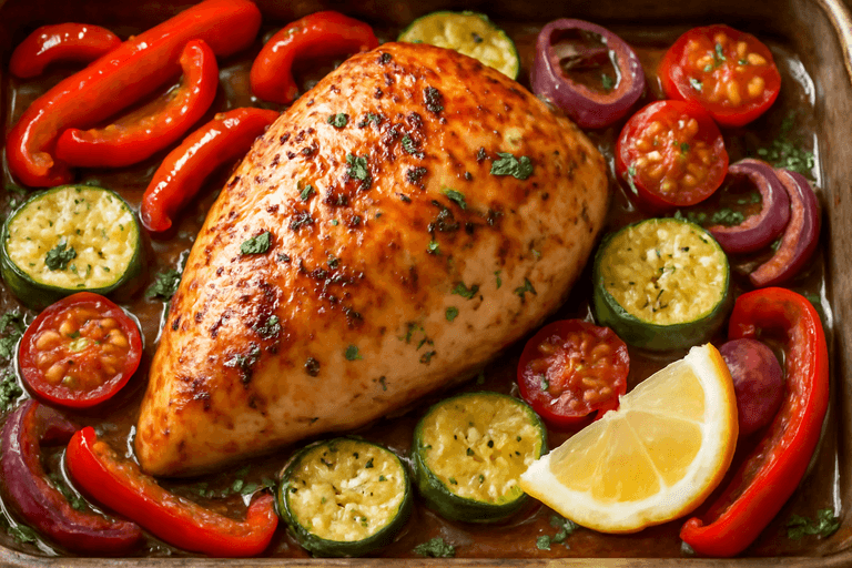 Geroosterde Kippenborst met Mediterrane Groenten