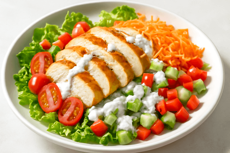 Leichter Hähnchen-Gemüse-Salat mit Joghurt-Dressing