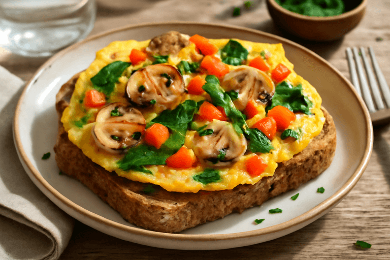 Gesunde Gemüse-Omelette mit Vollkornbrot