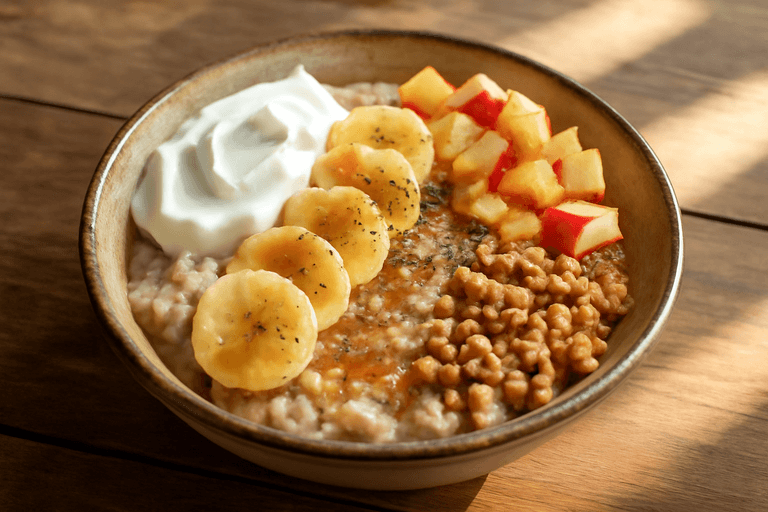 Power-Frühstücks-Bowl mit Hafer, Skyr und Nuss-Topping