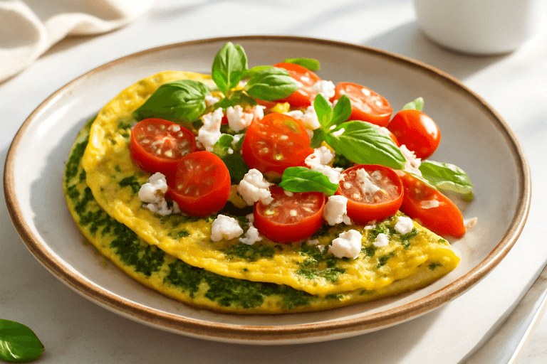 Proteinrik spenatomelett med tomater och fetaost