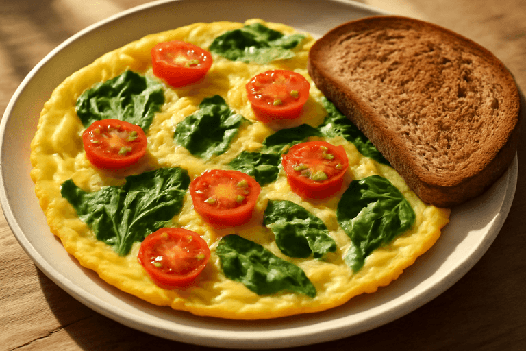 Omelette de Espinacas y Tomate con Pan Integral