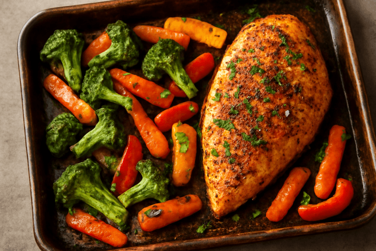 Knuspriges Ofenhähnchen mit Gemüse