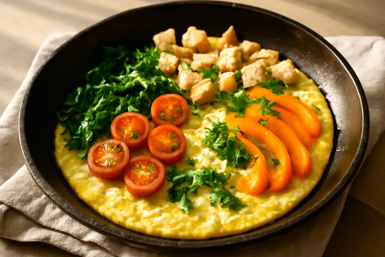 Сытный белковый омлет с овощами