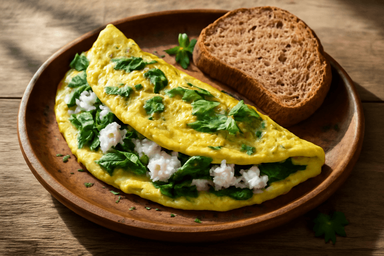 Κλασική Ομελέτα με Σπανάκι & Μαύρο Ψωμί Ολικής