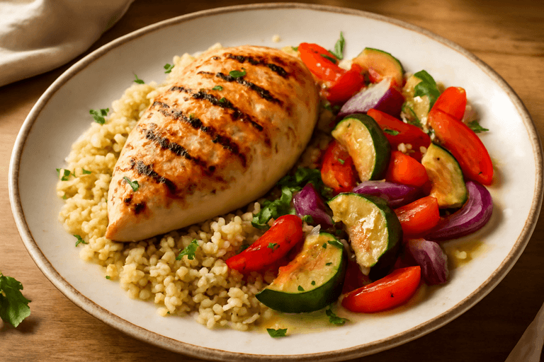 Κοτόπουλο Σχάρας με Ψητά Λαχανικά και Κινόα