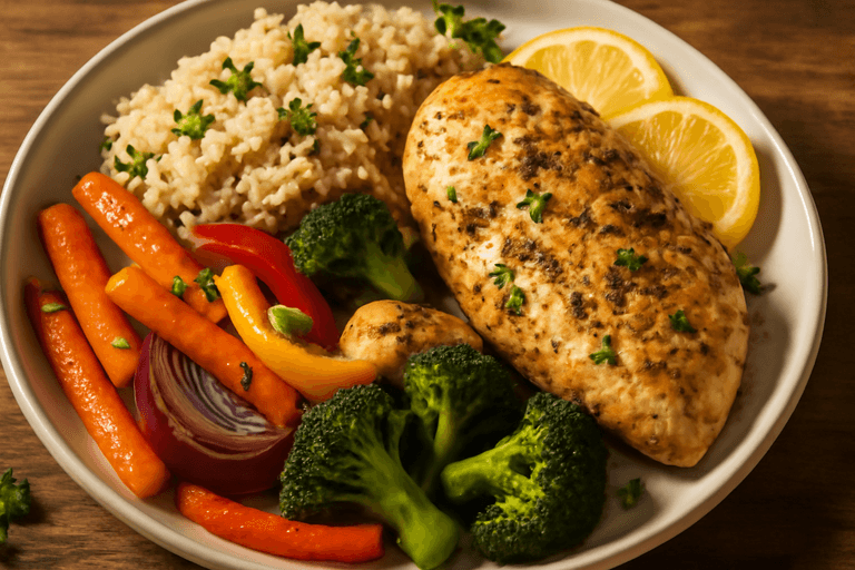 Saftig ovnsbakt kylling med grønnsaker og quinoa