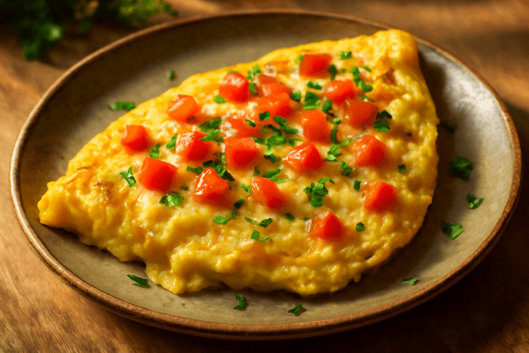 Классический омлет с сыром и помидорами