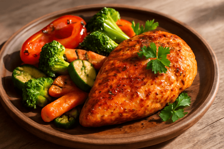 Классический куриный стейк с овощами-гриль