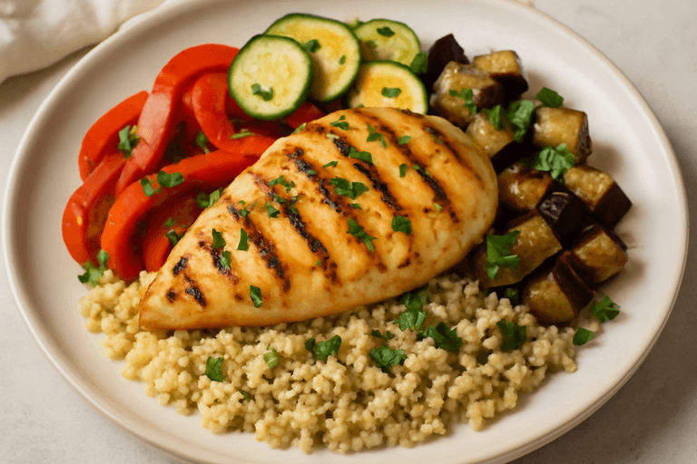 Pollo a la Parrilla con Verduras Asadas y Quinoa