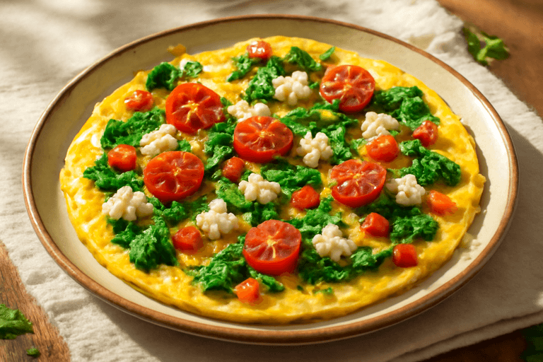 Omletă hrănitoare cu legume și brânză feta