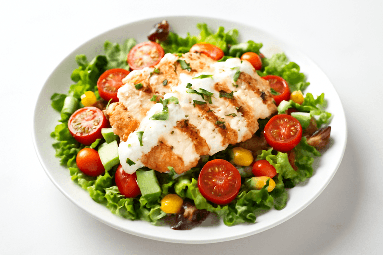 Leichter Hähnchen-Gemüse-Salat mit Joghurtdressing