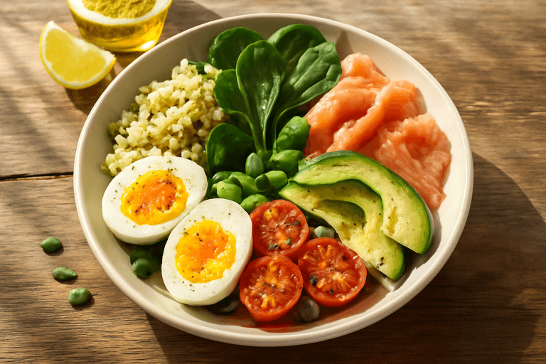 Proteinrik Pescatarian Frukostbowl med Rökt Lax och Quinoa