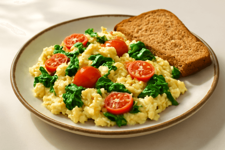 Proteinrik Äggröra med Spenat och Tomat