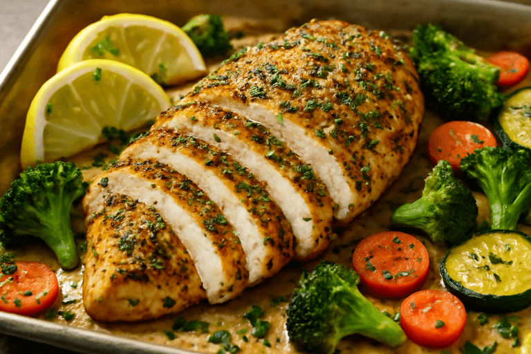 Herb-Crusted Baked Chicken with Roasted Vegetables