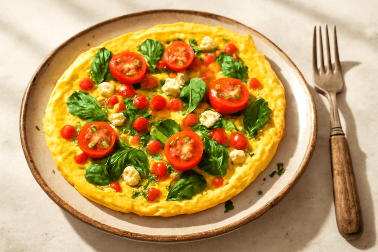 Vrolijke Groente Omelet met Feta en Spinazie