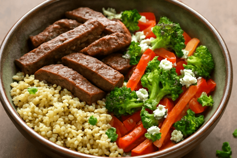 Herzhafter Rinder-Quinoa-Bowl mit Gemüse