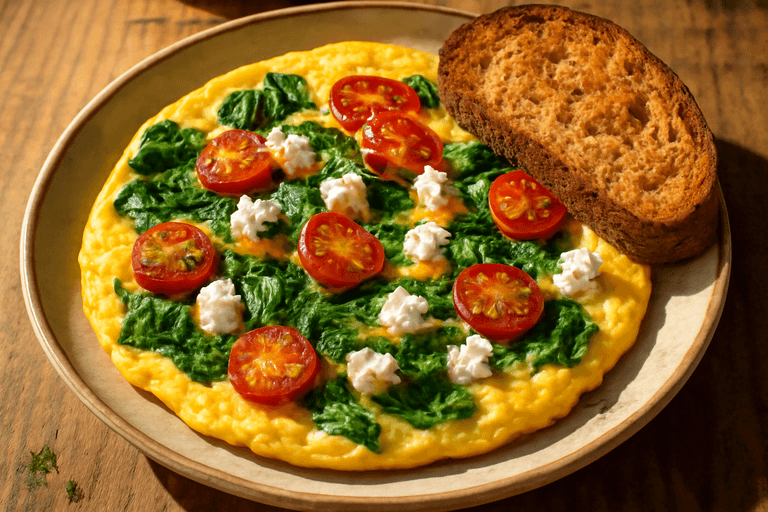 Omletă Vitalizantă cu Spanac și Roșii
