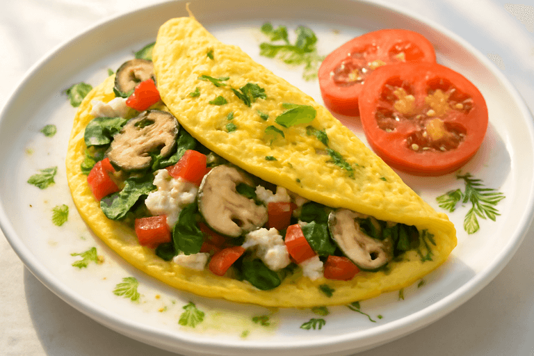 Omletă clasică cu legume și brânză slabă