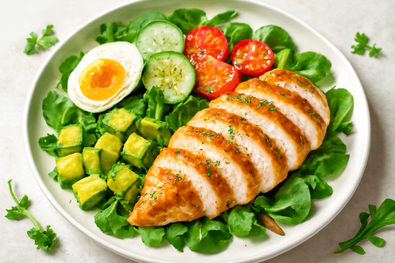 Легкий салат с курицей и свежими овощами