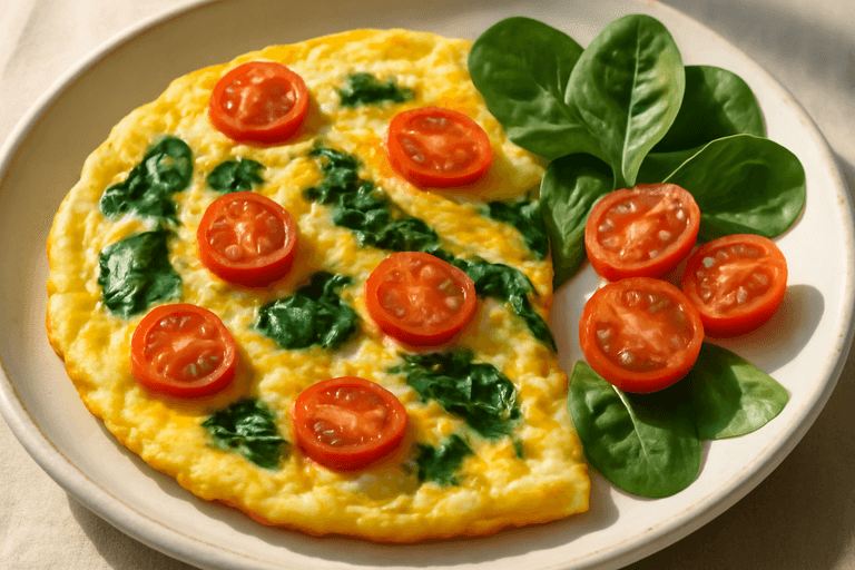 Omelette légère aux épinards et tomates fraîches