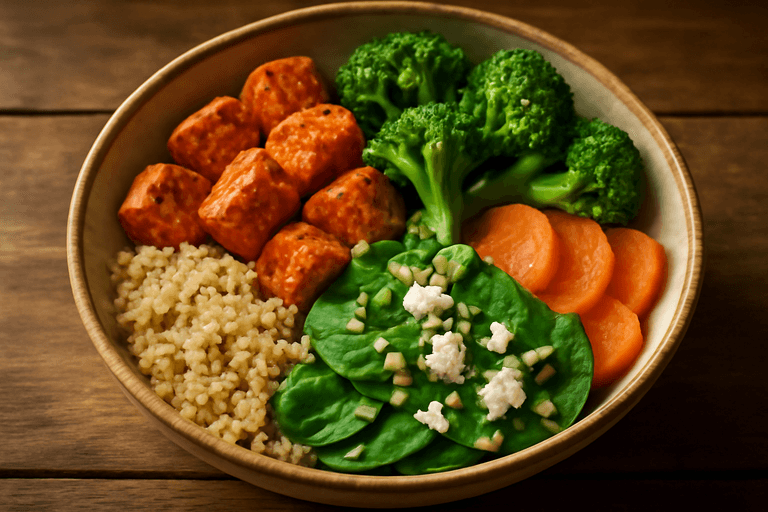 Herzhafte Hähnchen-Bowl mit Quinoa & Gemüse