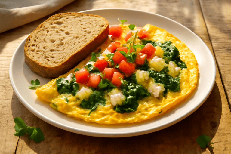 Omletă sănătoasă cu spanac și brânză feta