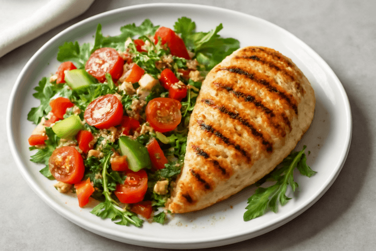 Pui la grătar cu salată de quinoa și legume proaspete