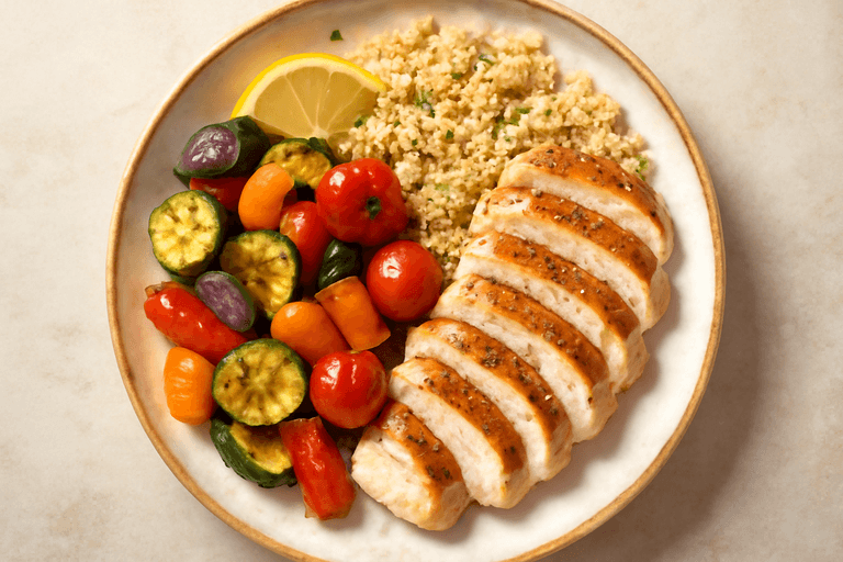 Poulet aux légumes rôtis et quinoa léger