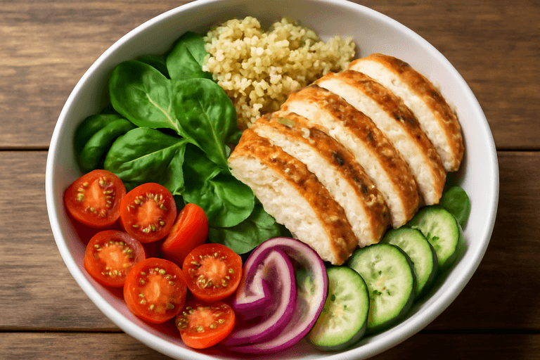 Proteinrik kycklingsallad med quinoa och grönsaker