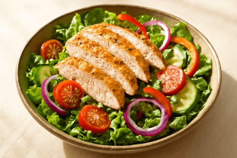 Salată clasică cu piept de pui la grătar și legume proaspete